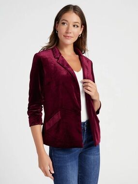 Skies Are Blue Velvet Blazer Jacket - Burgundy